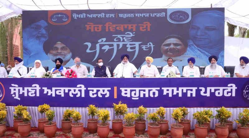 Announcement of the Punjab election alliance between the Shiromani Akali Dal (SAD) and the Bahujan Samaj Party (BSP) on June 12, 2021. Photo: SAD