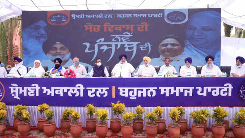 Announcement of the Punjab election alliance between the Shiromani Akali Dal (SAD) and the Bahujan Samaj Party (BSP) on June 12, 2021. Photo: SAD