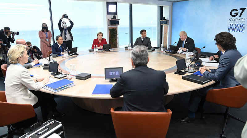 G7 Leaders Plenary Session Building Back Better from Covid-19 during the G7 Summit in Cornwall, UK on 11th June 2021. Photo: Karwai Tang/G7 Cornwall 2021