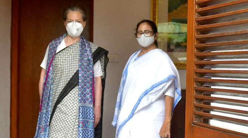 Congress president Sonia Gandhi with West Bengal chief minister (CM) and Chairperson of All India Trinamool Congress (AITC) Mamata Banerjee in New Delhi on July 28, 2021. Photo: AITC