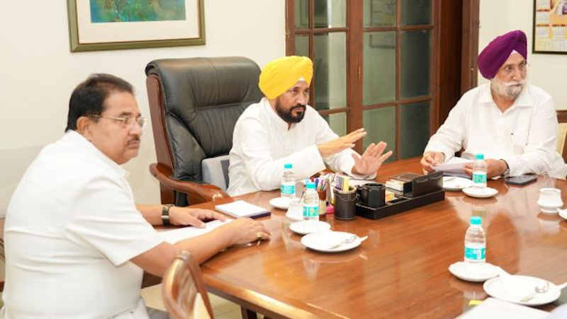 Punjab chief minister (CM) Charanjit Singh Channi holding a meeting on September 20, 2021. Photo: Punjab Government