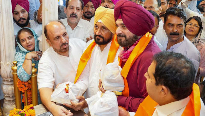 Punjab chief minister (CM) Charanjit Singh Channi with Navjot Singh Sidhu. Photo: Navjot Singh Sidhu / Twitter