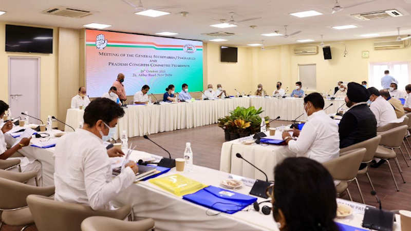 Meeting of Congress leaders led by Congress president Sonia Gandhi and leader Rahul Gandhi on October 26, 2021 in New Delhi to discuss Congress membership program and upcoming elections. Photo Congress