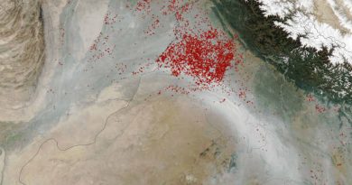 NASA Earth Observatory image taken on November 11, 2021 by Lauren Dauphin shows soaring levels of air pollution in Delhi.