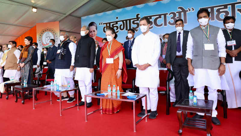 Congress Mehangai Hatao Maha Rally at Jaipur in Rajasthan on December 12, 2021. Photo: Congress