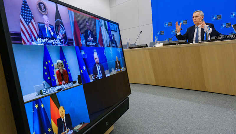 NATO Secretary General Jens Stoltenberg, the President of the United States Joe Biden, British Prime Minister Boris Johnson, French President Emmanuel Macron, German Chancellor Olaf Scholz, Polish President Andrzej Duda, President of the European Council Charles Michel and the President of the European Commission Ursula von der Leyen. Photo: NATO