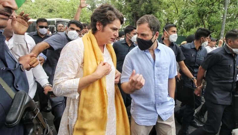 Rahul Gandhi with his sister Priyanka Gandhi is going to appear in the Enforcement Directorate hearing on June 13, 2022 in New Delhi. Photo: Congress