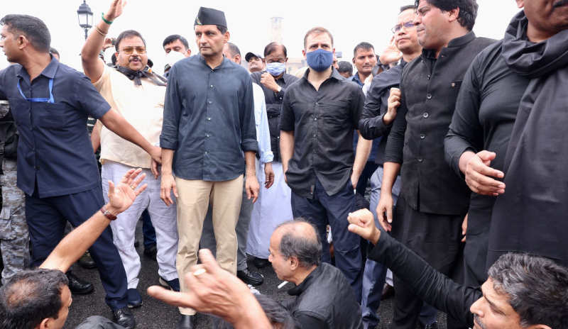 Congress leader Rahul Gandhi leading a protest against Modi regime in New Delhi on August 5, 2022. Photo: Congress