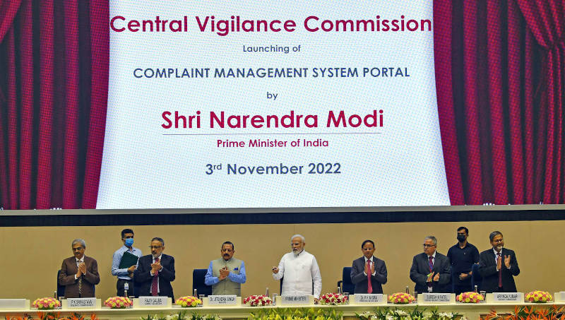 The prime minister (PM) of India Narendra Modi attends the programme marking Vigilance Awareness Week of Central Vigilance Commission (CVC), in New Delhi on November 3, 2022. Photo: PIB