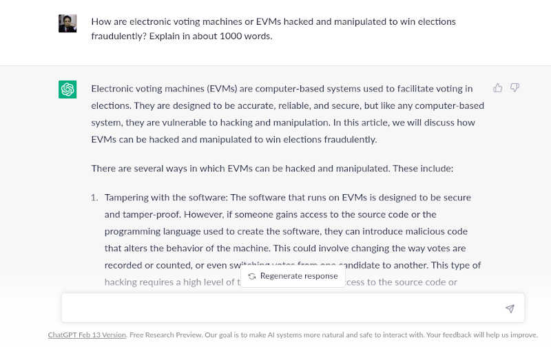 How are electronic voting machines or EVMs hacked and manipulated to win elections fraudulently? Photo: Screengrab of ChatGPT