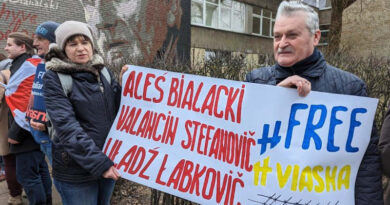 People in Belarus demanding the release of Nobel Peace Prize winner Ales Bialiatski and other Viasna human rights activists. Photo: Viasna