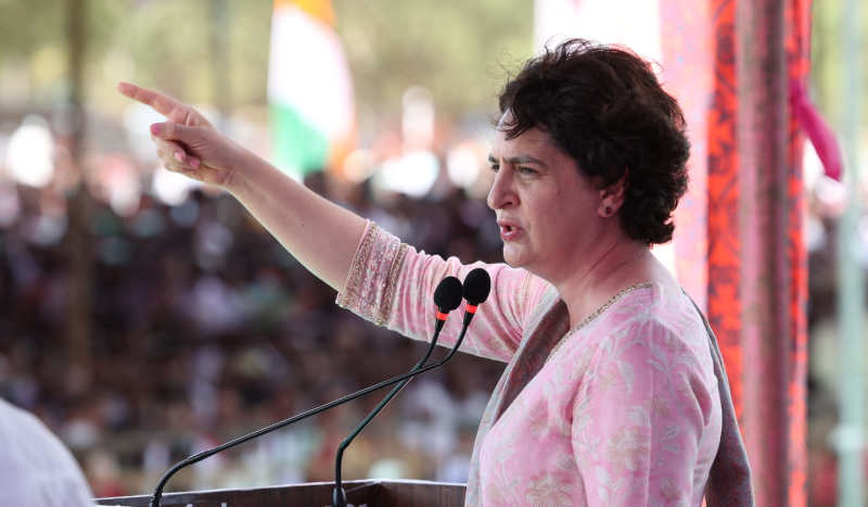 Priyanka Gandhi at an election rally at Jamkhandi in Karnataka on April 30, 2023. Photo: Congress