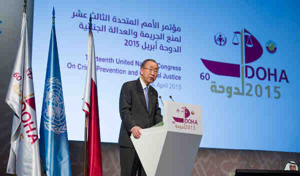 Secretary-General Ban Ki-moon addresses 13th UN Crime Congress in Doha, Qatar. UN Photo/Eskinder