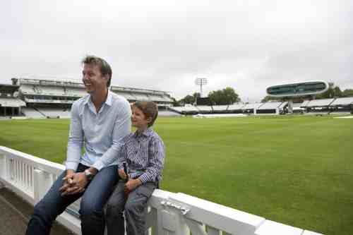 Brett Lee and Isaac Easton (6 years old, Cochlear implant user, profoundly deaf) sharing some laughs at Lords in London