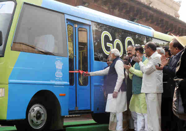 Narendra Modi Unveils Retrofit Electric Bus in India