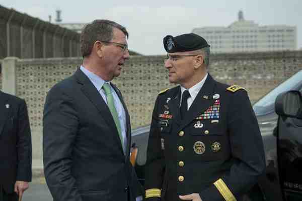 U.S. Defense Secretary Ash Carter with Army Gen. Curtis M. Scaparrotti