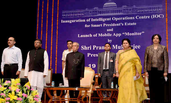 Pranab Mukherjee at the inauguration of the Intelligent Operations Centre (IOC) for Smart President's Estate and launch of the Mobile App 'Monitor', at Rashtrapati Bhavan, in New Delhi on May 19, 2016.
