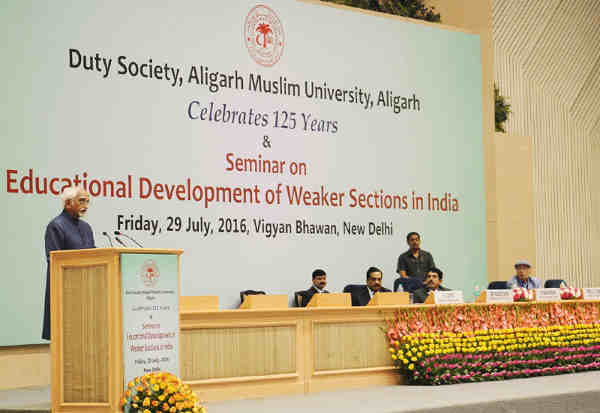 The Vice President, M. Hamid Ansari, delivering the inaugural address at the Seminar on Educational Development of Weaker Sections of our Nation, in New Delhi on July 29, 2016