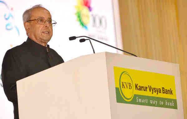 Pranab Mukherjee addressing at the Centenary Celebrations of the Karur Vysya Bank, in Chennai, Tamil Nadu on September 10, 2016