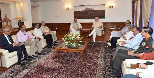 Narendra Modi holding a high-level meeting in New Delhi on September 19, 2016 to assess the situation after the Uri attack on Indian army.