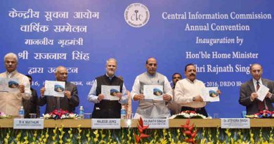 The Union Home Minister, Rajnath Singh, at the inauguration of the 11th Annual Convention of Central Information Commission (CIC), in New Delhi on November 07, 2016. The Lt. Governor of Delhi, Najeeb Jung, the Minister of State for Development of North Eastern Region, Jitendra Singh, the Chief Information Commissioner, R.K. Mathur and other dignitaries are also seen. Photo: Press Information Bureau