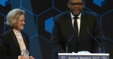 UN agency envoy Forest Whitaker honoured at the 47th World Economic Forum Annual Meeting in Davos, Switzerland (screenshot)