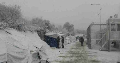 Migrant and asylum seeker camp on the Greek island of Lesvos covered in snow as icy temperatures and heavy snowstorms affect region. Photo: IOM 2017