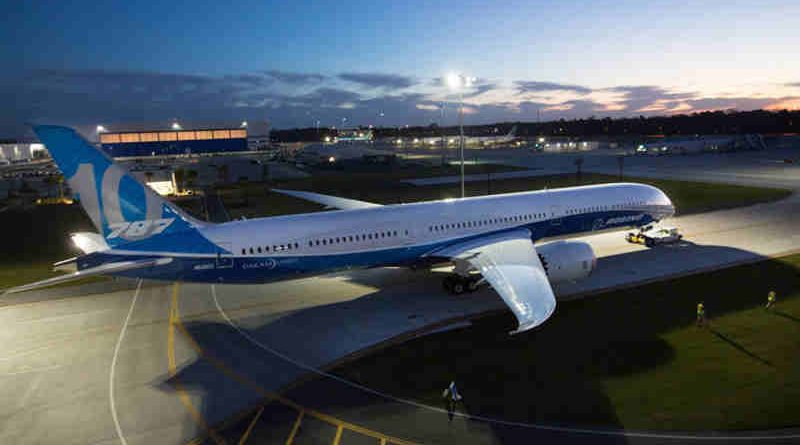 The first 787-10 Dreamliner rolls out for its debut at Boeing South Carolina.