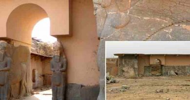 Entrance of the Palace in Nimrud, Iraq, before and after destruction in 2015. Photo: UNESCO