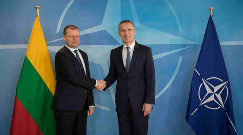 Lithuanian Prime Minister Saulius Skvernelis with NATO Secretary General Jens Stoltenberg