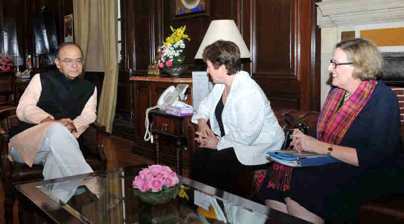 The Chief Executive Officer (CEO) of the World Bank to India, Ms. Kristalina Georgieva calls on the Union Minister for Finance and Corporate Affairs, Shri Arun Jaitley, in New Delhi on March 01, 2017.