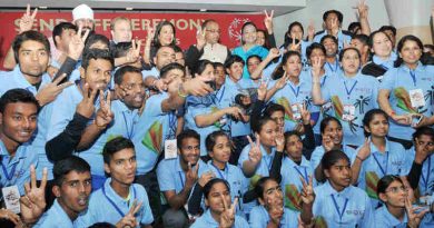 Vijay Goel at the send-off ceremony for the team of Special Olympics Bharat for participation in World Winter Games 2017 in Austria, in New Delhi on March 10, 2017