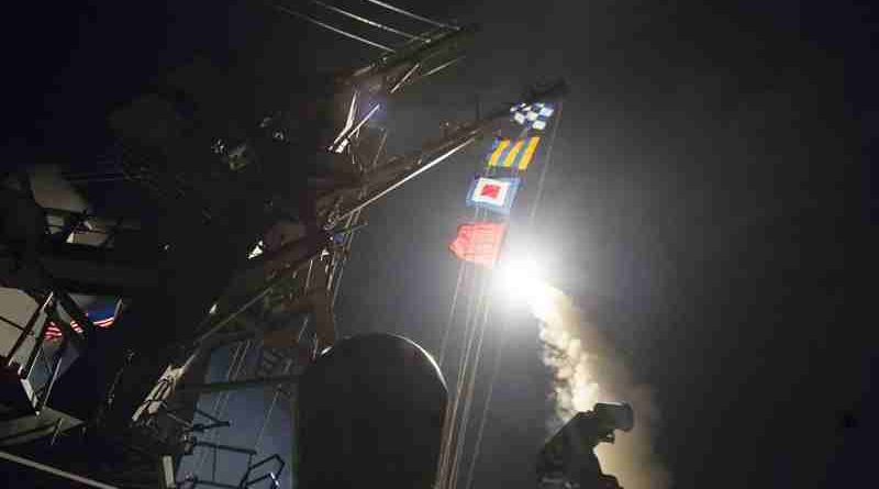 Missile Launch - The Arleigh Burke-class guided-missile destroyer USS Ross fires a tomahawk land attack missile while conducting naval operations in the Mediterranean Sea, April 7, 2017. Navy photo by Petty Officer 3rd Class Robert S. Price