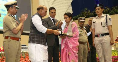 Rajnath Singh presenting the Police Medal for Gallantry on the occasion of the Valour day of Central Reserve Police Force, in New Delhi on April 09, 2017