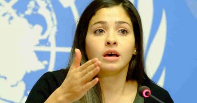 Syrian refugee Yusra Mardini, speaking in Geneva on her appointment as UNHCR Goodwill Ambassador. UN Photo / Daniel Johnson