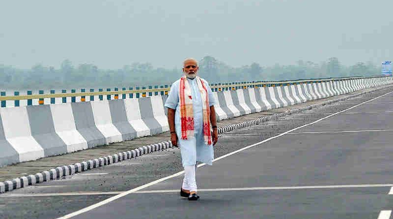 PM Narendra Modi at the Dhola-Sadia Bridge, across River Brahmaputra, in Assam on May 26, 2017 (file photo). Courtesy: PIB
