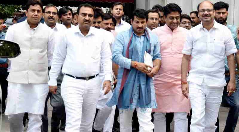 A delegation of Delhi BJP leaders led by its president Manoj Tiwari went to the Election Commission of India (ECI) on Tuesday to submit a complaint letter regarding irregularities in the donation records of AAP.