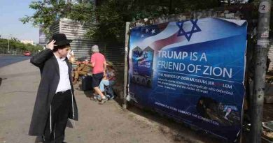 Billboards welcoming president Trump to Israel line street of Jerusalem.