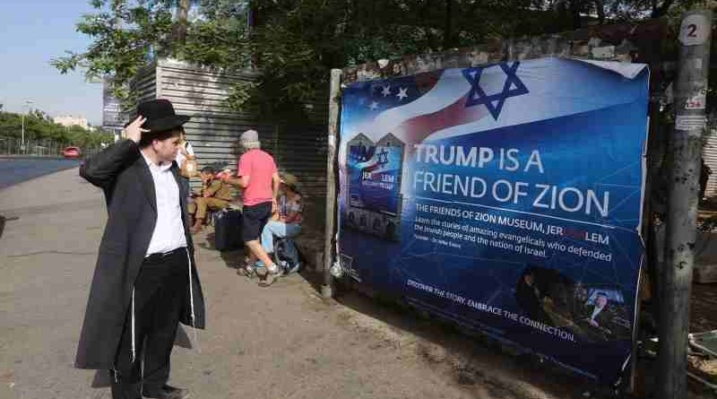 Billboards welcoming president Trump to Israel line street of Jerusalem.