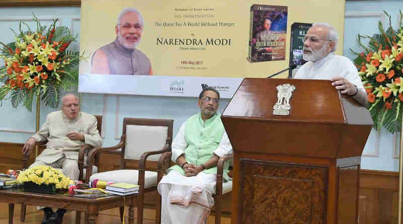 Narendra Modi addressing at the release of a 2 part book series on Dr. M.S. Swaminathan, titled - M.S. Swaminathan: The Quest for a world without hunger, in New Delhi on May 19, 2017