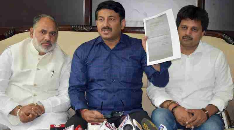 Delhi BJP President Manoj Tiwari presented copy of a complaint filed by a PWD engineer.