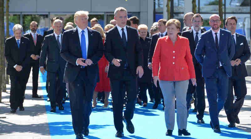 Donald Trump (President, United States), NATO Secretary General Jens Stoltenberg and Angela Merkel (Federal Chancellor, Germany). Photo: NATO (file photo)