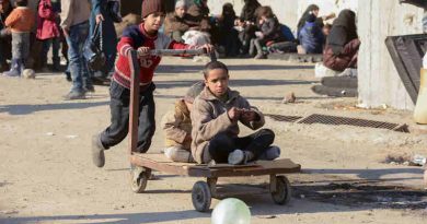 Children at a shelter in Jibreen, Aleppo, Syria, play with a cart. Photo: UNICEF/Rzehak