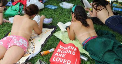 Topless book club meeting in an NYC park