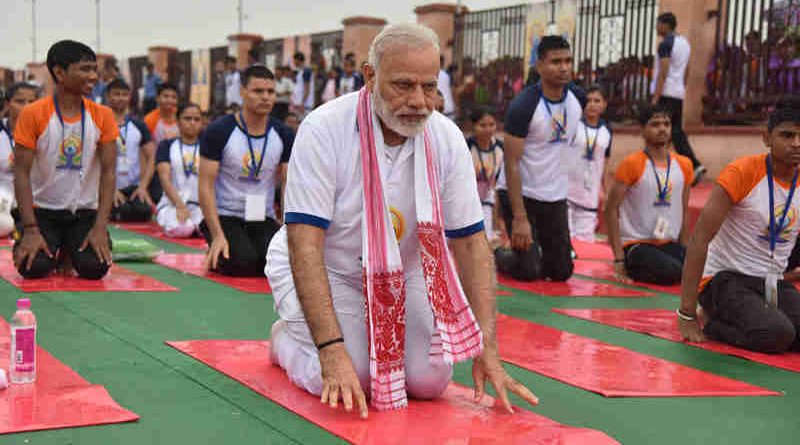 Narendra Modi participates in the mass yoga demonstration at the Ramabai Ambedkar Maidan, on the occasion of the 3rd International Day of Yoga - 2017, in Lucknow on June 21, 2017