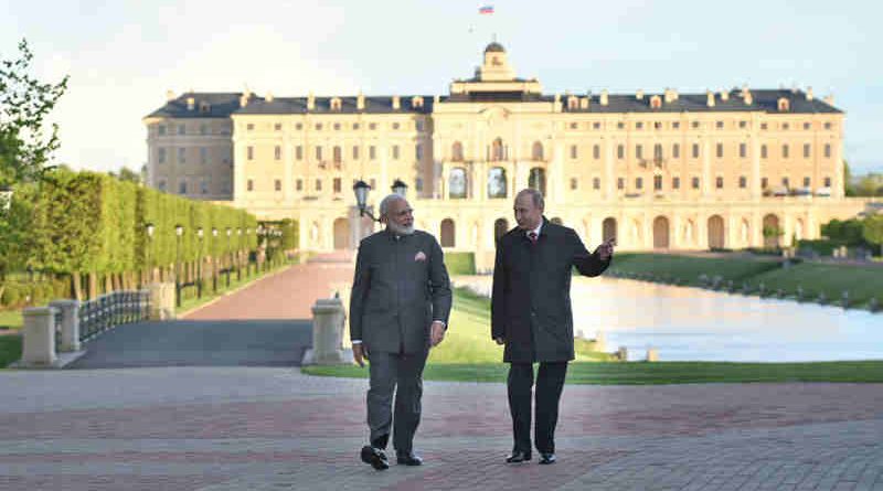 Narendra Modi with the President of Russian Federation, Vladimir Putin, at Konstantin Palace, in St. Petersburg, Russia on June 01, 2017. (file photo)