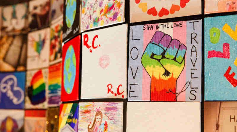 Marriott International #LoveTravels Mosaic featuring artwork from Tituss Burgess, Laverne Cox, Jazz Jennings and thousands of others from 96 countries around the world.