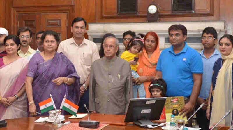 Pranab Mukherjee at the launch of the Mobile App ‘Selfie with Daughters’, at Rashtrapati Bhavan, in New Delhi on June 09, 2017