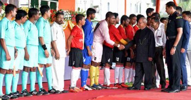 Pranab Mukherjee being introduced to the players of football teams at the inauguration of the 7th edition of KKM Memorial Gold Cup-Rural Football Tournament 2017, at Mackenzie Park Football Ground, Murshidabad, in West Bengal on July 14, 2017