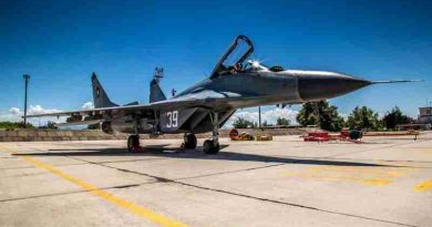 A MiG - 29A Fulcrum fighter jet from the Bulgarian Air Force, standing by for NATO’s Air Policing mission at Graf Ignatievo Airbase, Bulgaria. - NATO photo by Cynthia Vernat, Allied Air Command Public Affairs Office